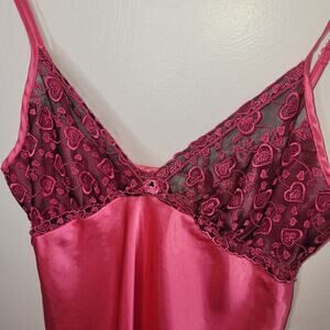 Inner Most Womens Babydoll Satin Slip Dress Lace Hearts Pink‎ Size Medium Read